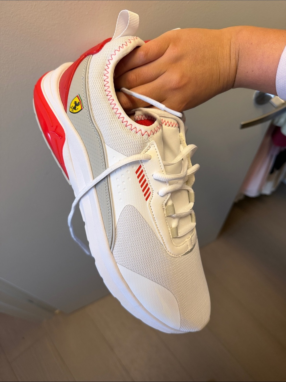 Puma White and Red Low-Top Athletic Sneaker